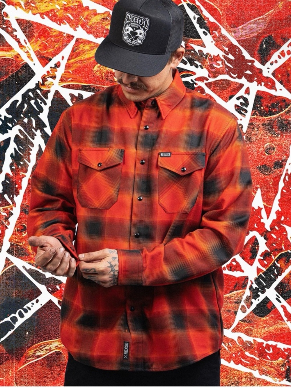 Dixxon Men's XLT Medium Metallica Load Plaid Flannel Button-Up Shirt Red Black